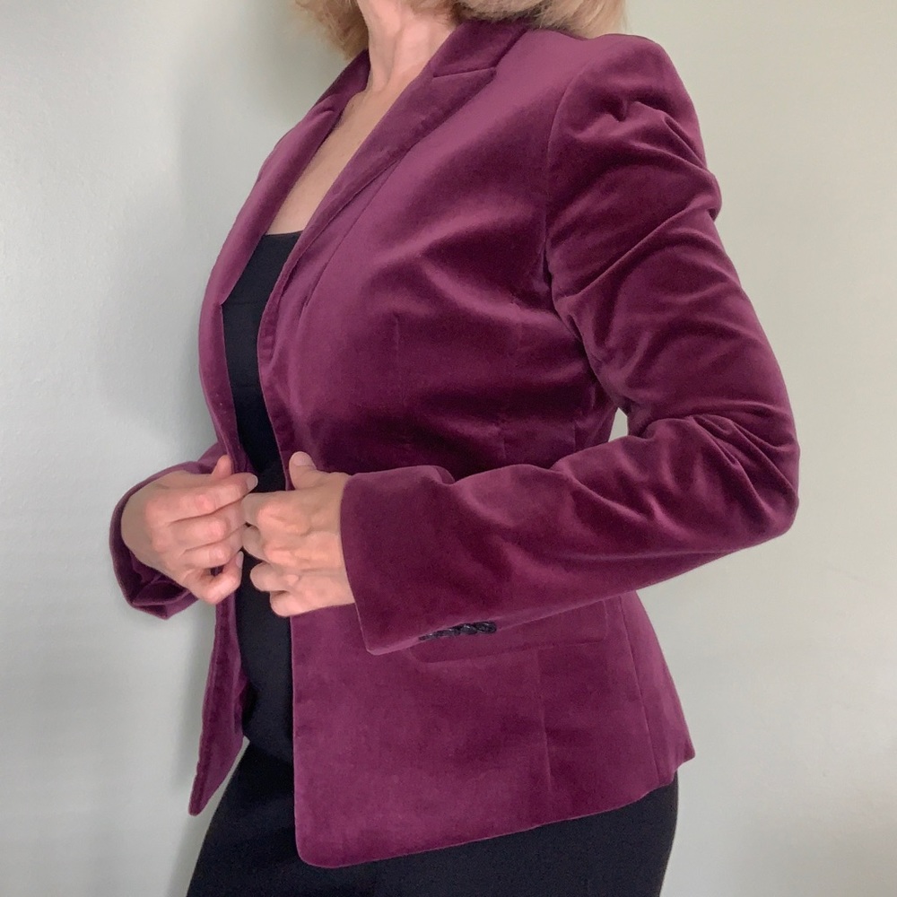 Ann Taylor purple velvet blazer.